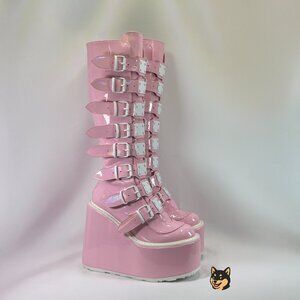 Demonia Patent Pink Knee High Platform Boots Size 7 (dollskill)